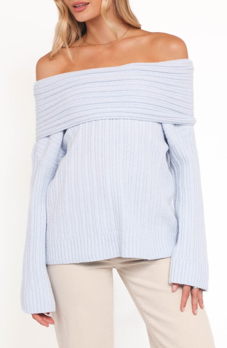 Petal & Pup Kenny Off the Shoulder Rib Sweater, Alternate, color, Pale Blue