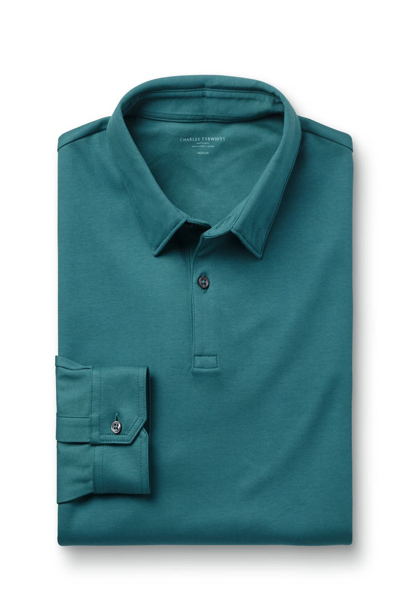 Charles Tyrwhitt Plain Long Sleeve Jersey Polo, Alternate, color, Teal Green
