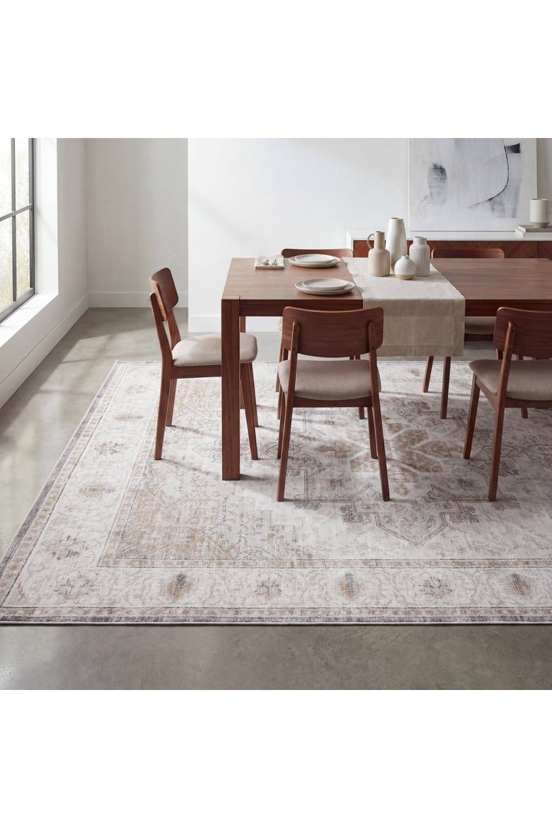 Eleanor Vintage Medallion Border Non-Slip Machine-Washable Cream/Terra 5 ft. x 8 ft. Area Rug, Main, color, Cream/Beige