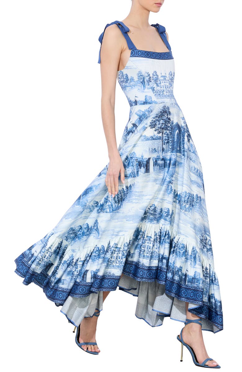 Alice + Olivia Rosalee Mixed Print Tie Strap Stretch Cotton Dress, Alternate, color, 