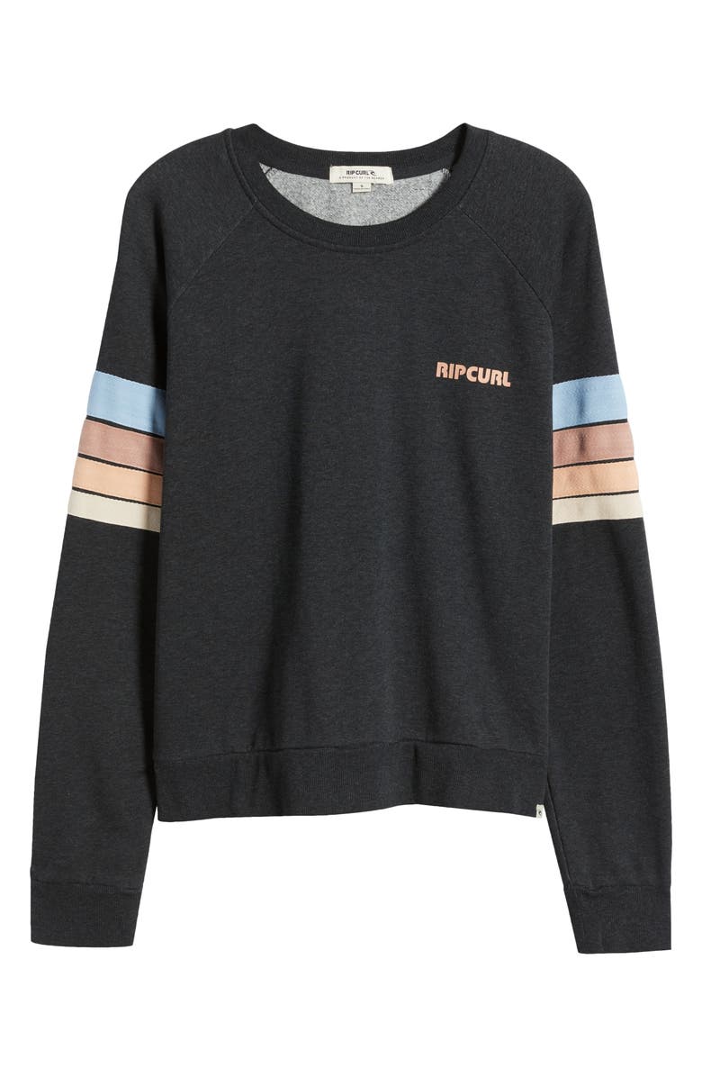 Rip Curl High Tide Stripe Raglan Sleeve Sweatshirt, Alternate, color, Black Marle