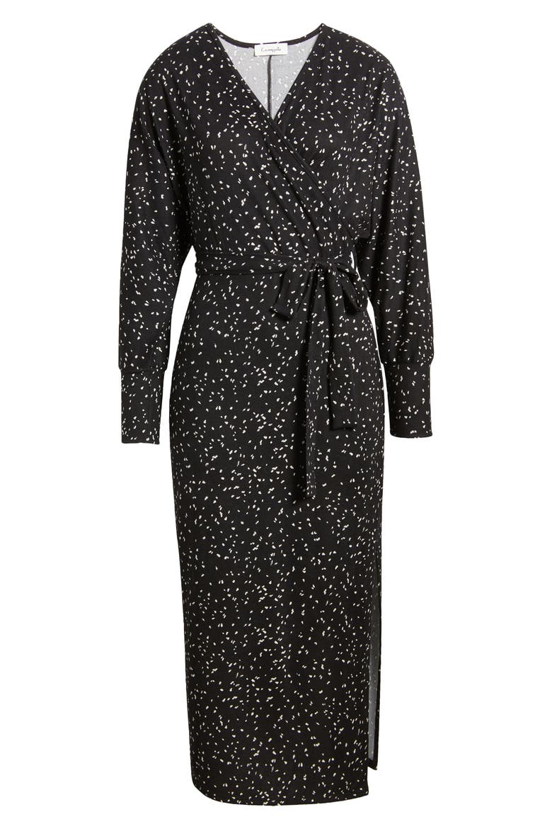 Long Sleeve Faux Wrap Dress, Alternate, color, BLACK