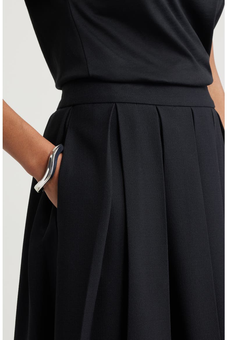 Pleated Midi Skirt, Alternate, color, BLACK