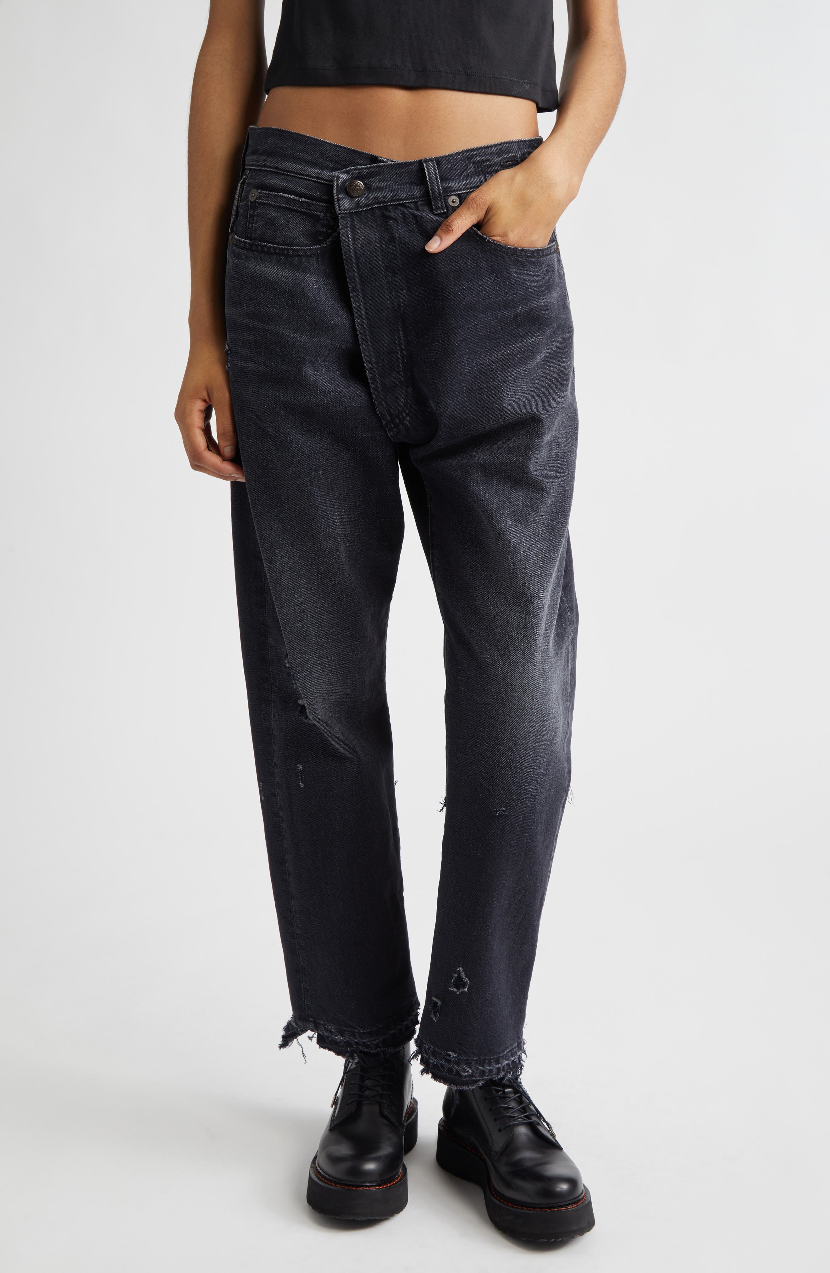 Crossover Ripped Ankle Jeans