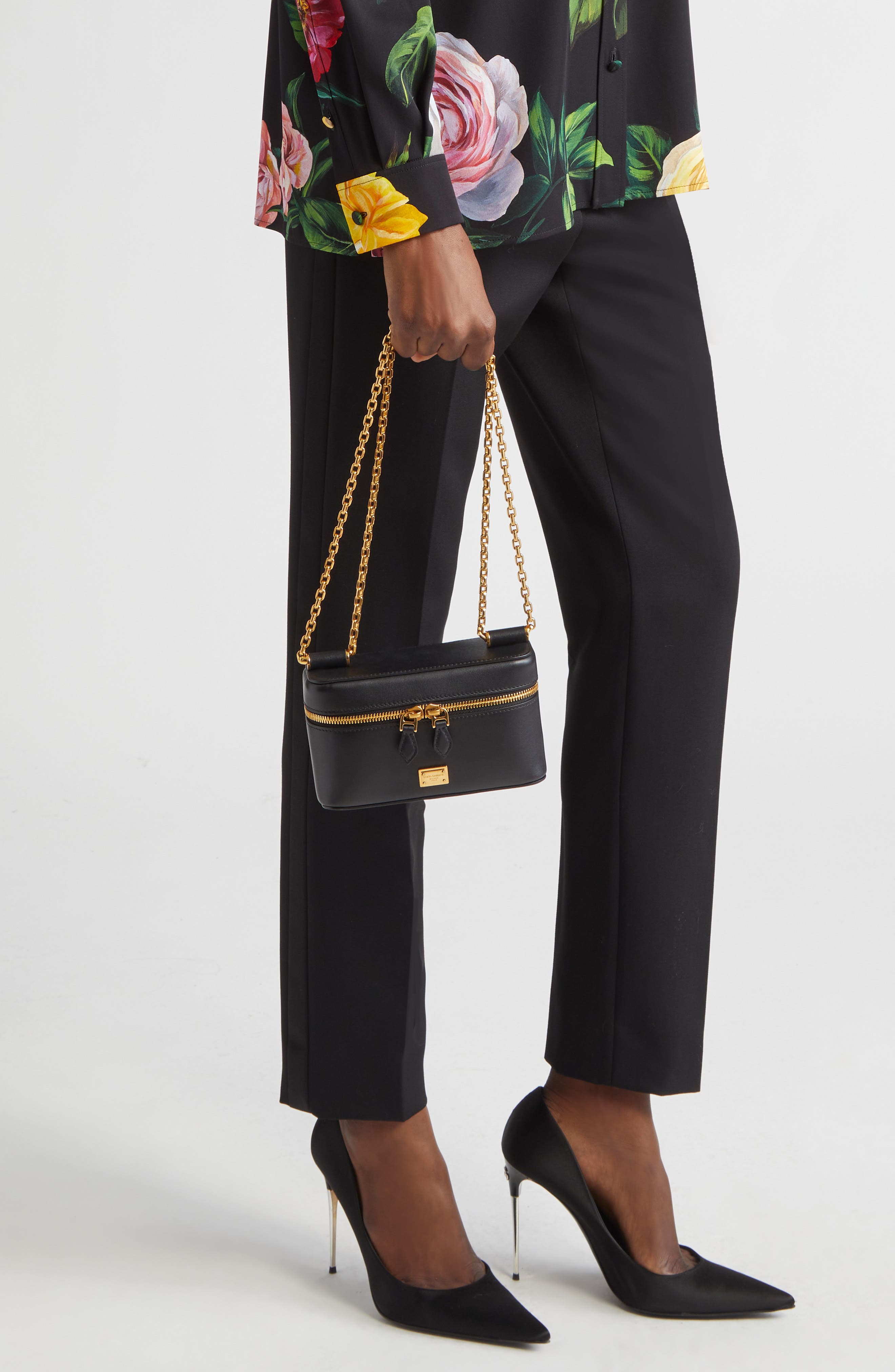 Dolce&Gabbana Sicily Leather Vanity Case Crossbody Bag, Alternate, color, 80999 Nero