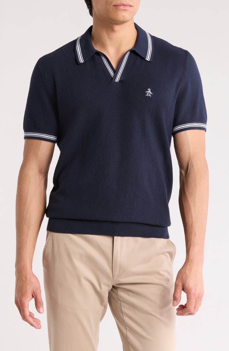 Original Penguin Textured Tipped Johnny Collar Polo, Main, color, Dark Sapphire