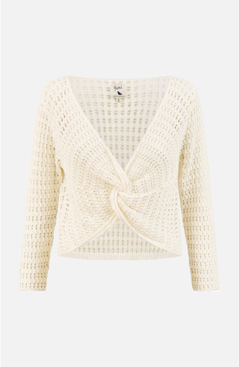 Yumi Crochet Cotton Twisted Bolero Cardigan, Alternate, color, Ivory