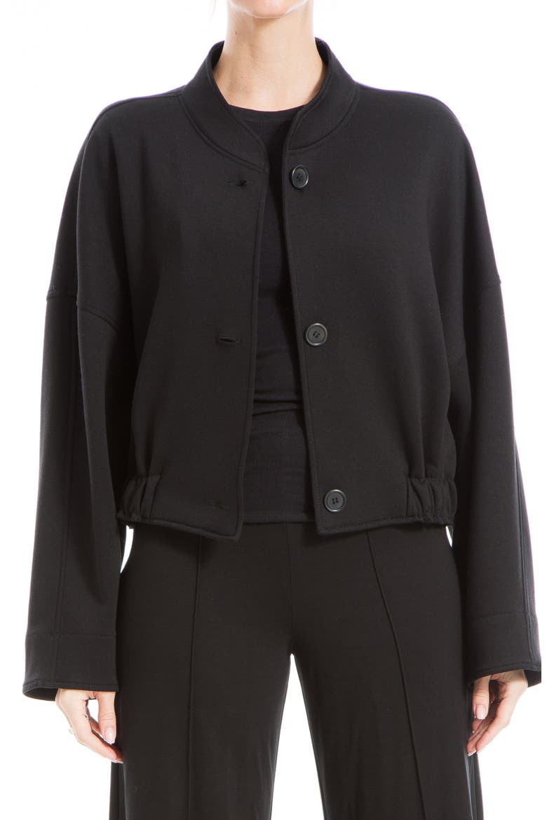 Brushed Knit Cropped Bomber Jacket, Main, color, BLACK