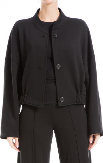 Brushed Knit Cropped Bomber Jacket