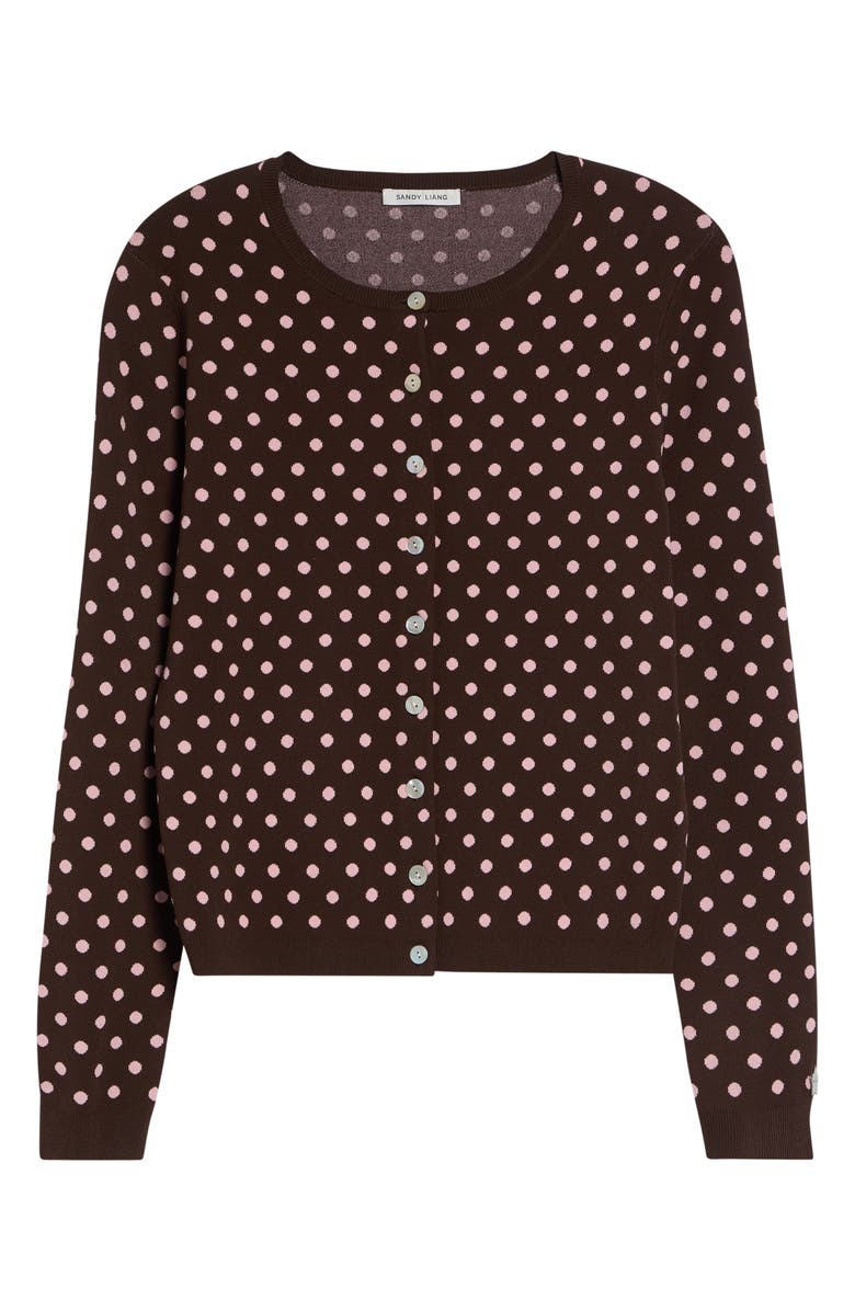 Sandy Liang Fable Polka Dot Cardigan, Alternate, color, Brown Multi