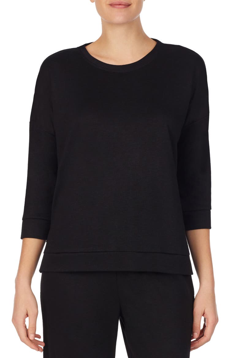 Double Knit High/Low Pullover, Main, color, BLACK