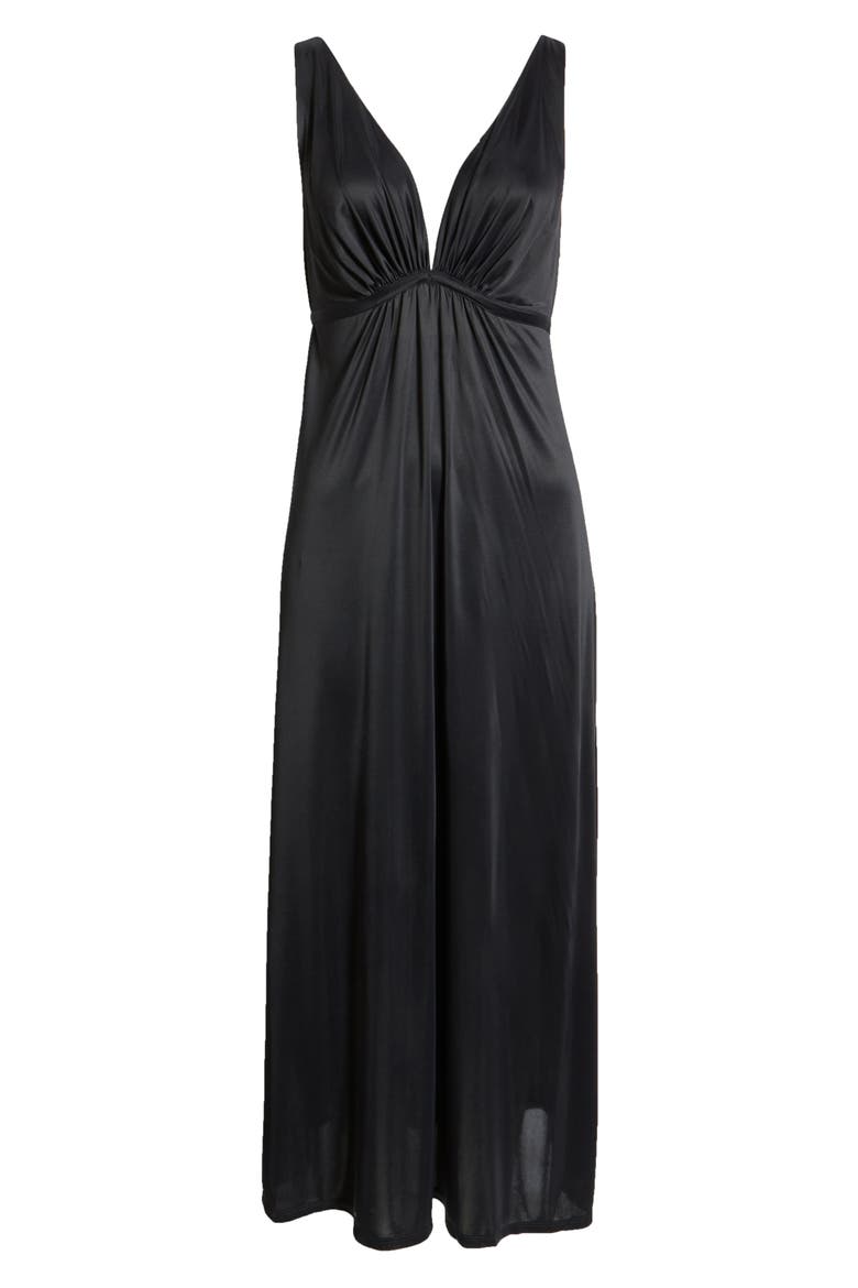 Enchant Deep V-Neck Satin Nightgown, Main, color, BLACK W/ IVORY LACE