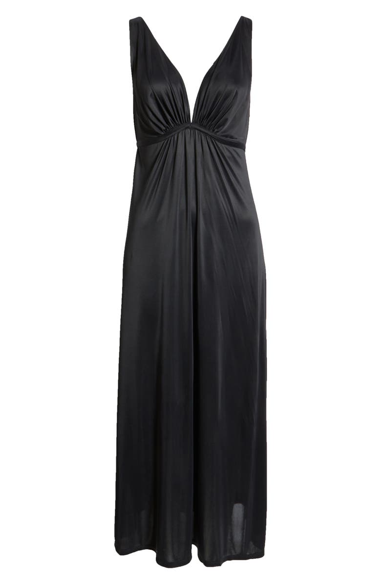 Natori Enchant Deep V-Neck Satin Nightgown, Main, color, Black W/ Ivory Lace