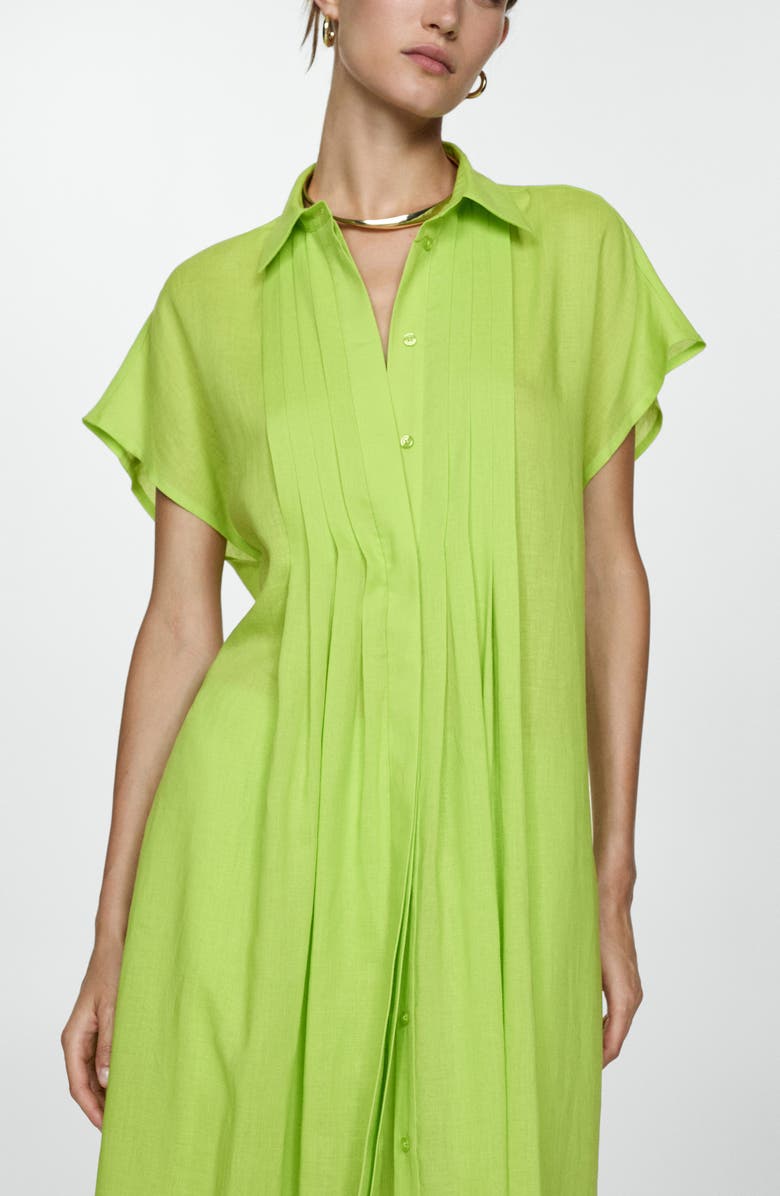 MANGO Pleated Side Slit Midi Shirtdress, Alternate, color,