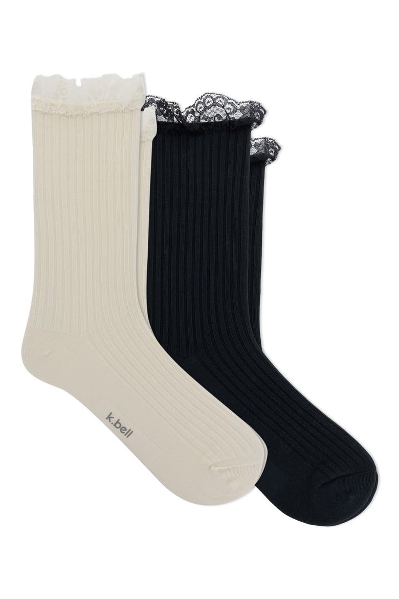Lace Trim Micro Rib 2-Pack Midi Socks, Alternate, color, ASST
