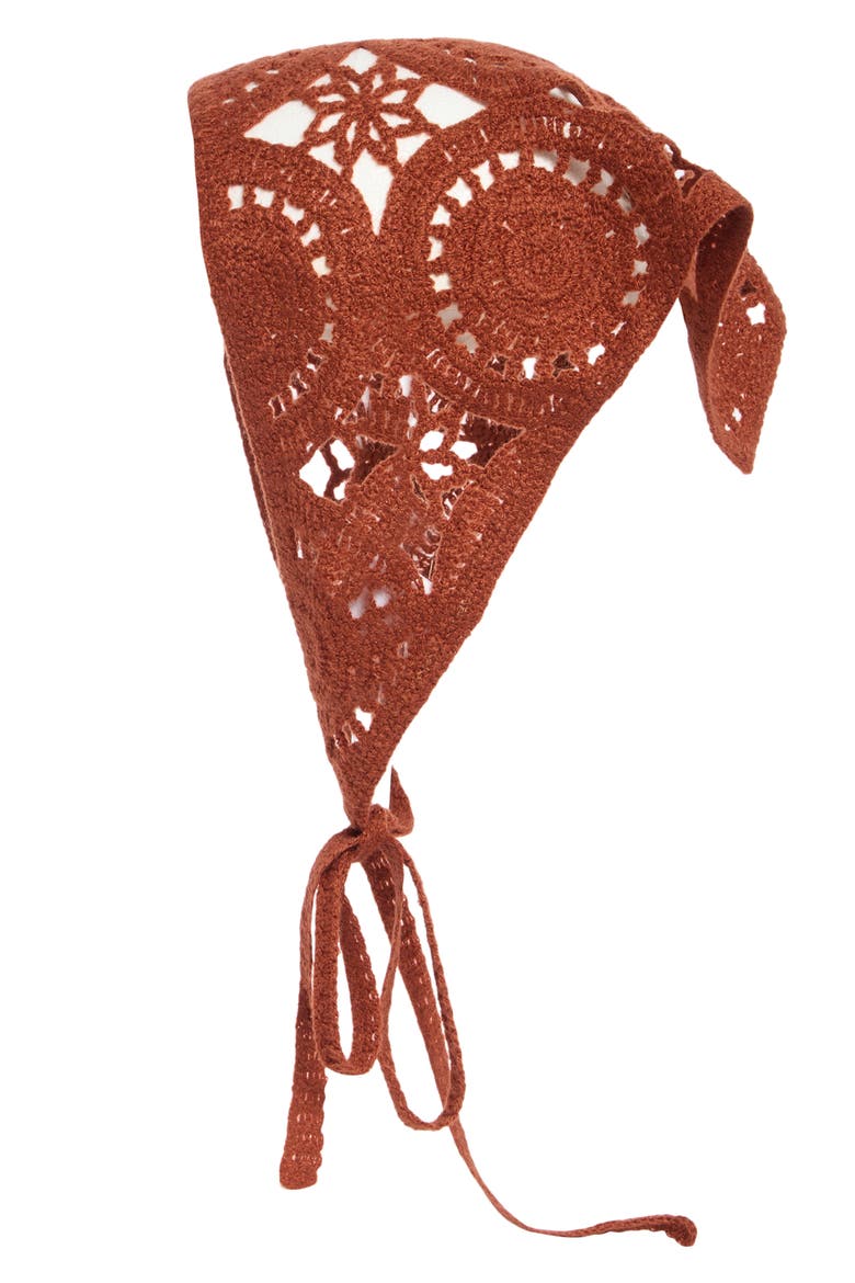 Crochet Trim Bandana, Main, color, RUST