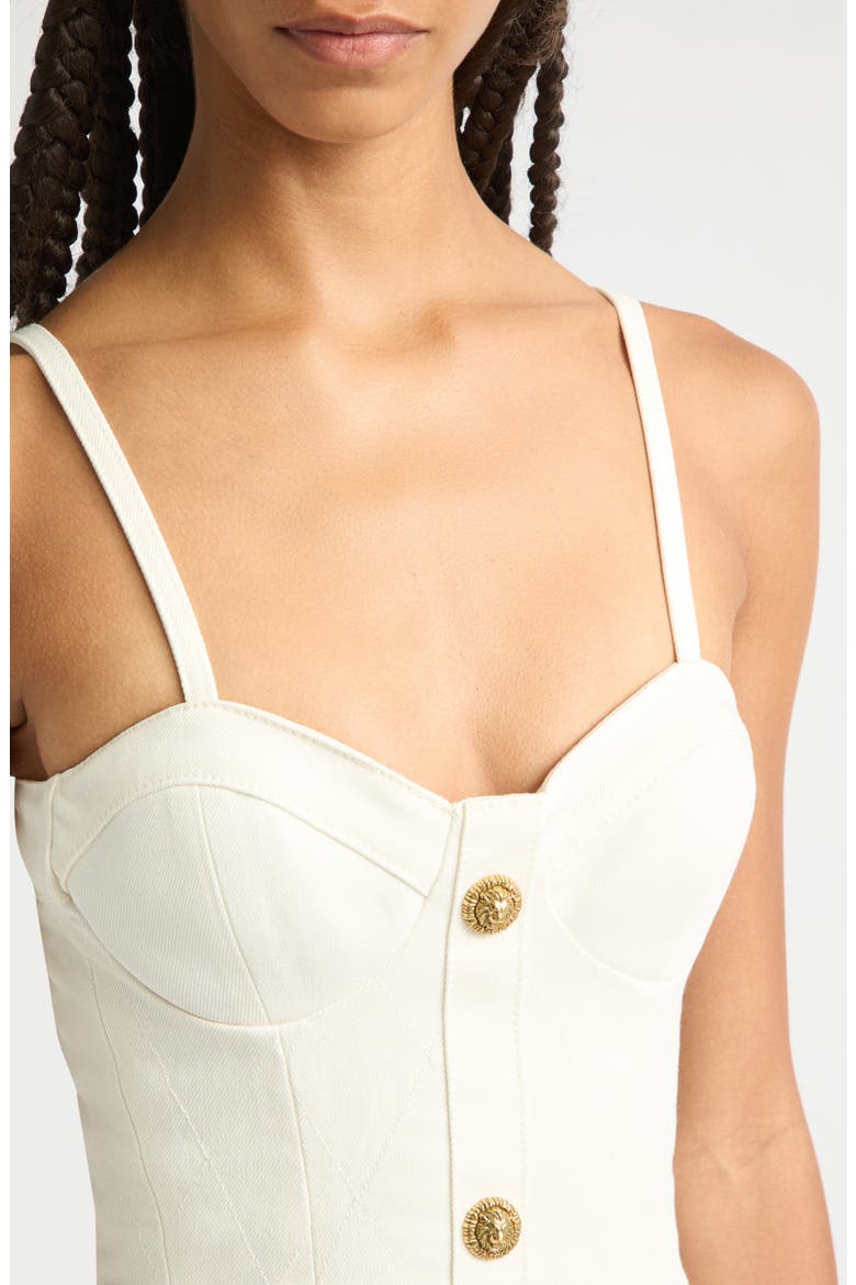 Quilted Denim Bustier Skater Minidress, Alternate, color, OFF WHITE
