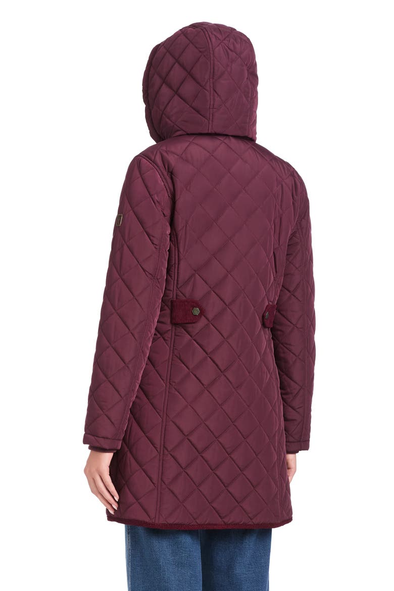 Water Resistant Quilted Coat with Removable Hood, Alternate, color, WINE TASTING