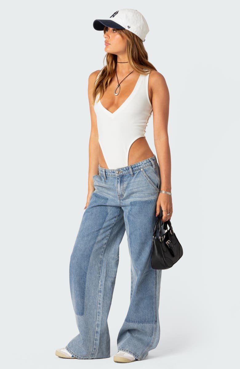 EDIKTED High Cut Rib Tank Bodysuit, Alternate, color, White