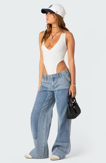 EDIKTED High Cut Rib Tank Bodysuit | Nordstrom