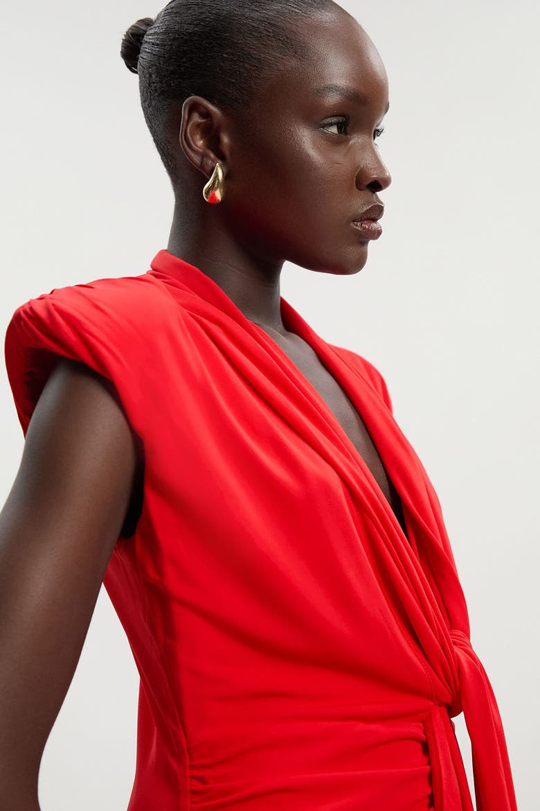 Plunge Ruched Twist Jersey Maxi Dress, Alternate, color, Red