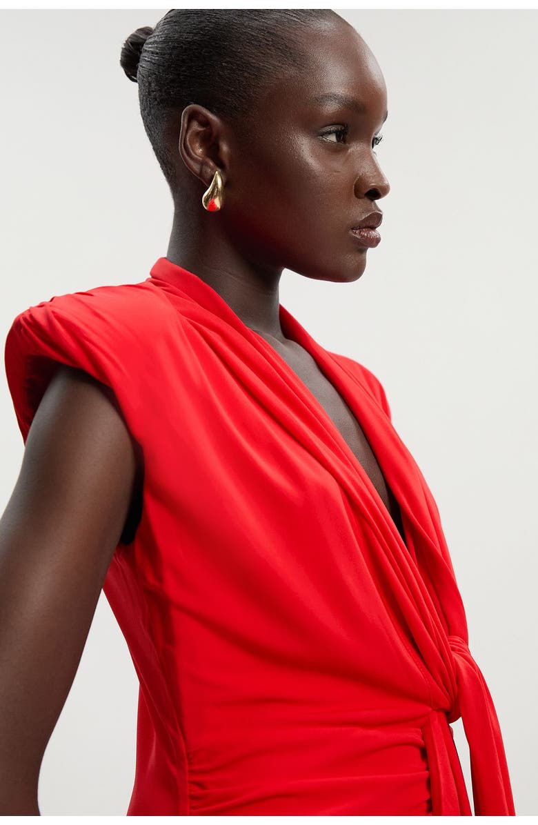 Karen Millen Plunge Ruched Twist Jersey Maxi Dress, Alternate, color, Red
