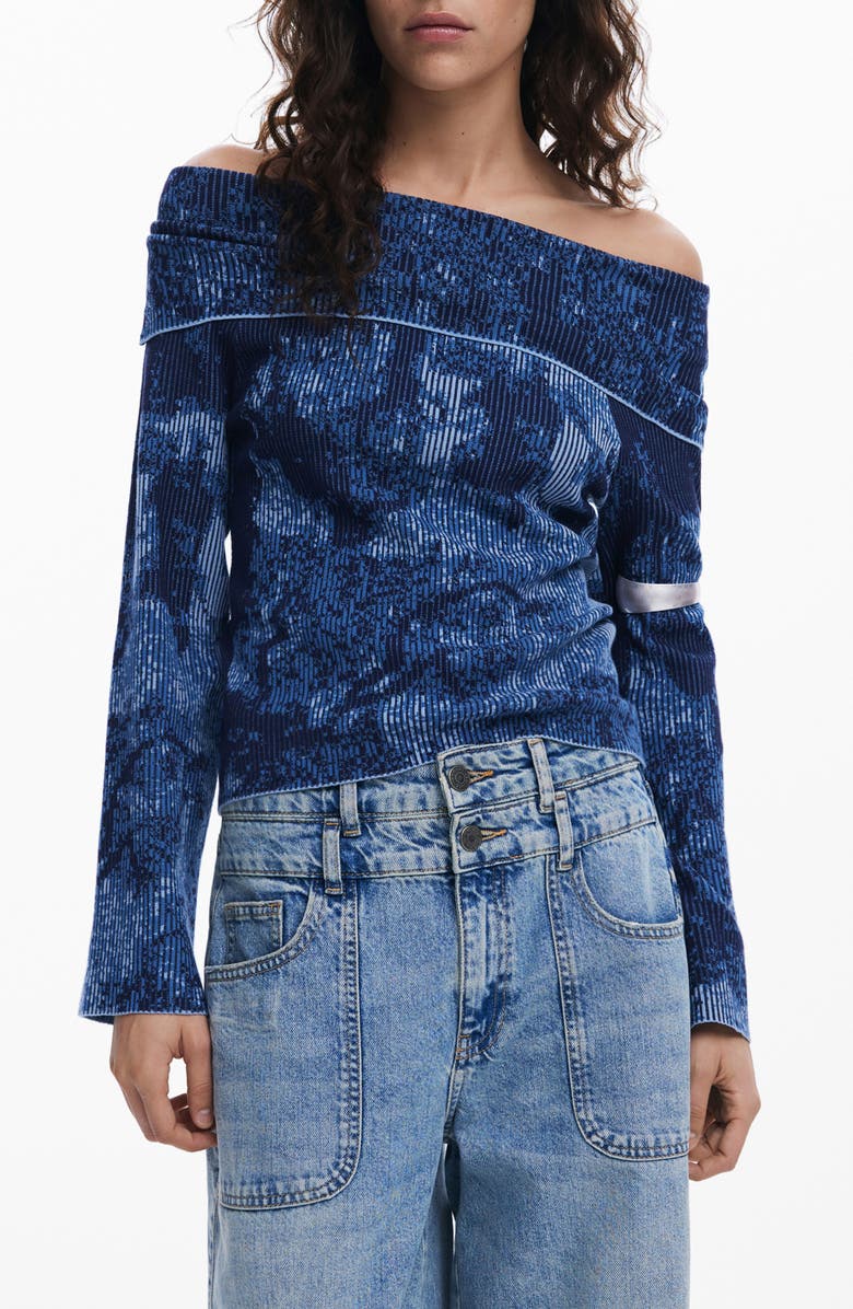 Desigual Off the Shoulder Sweater, Main, color, Dark Blue