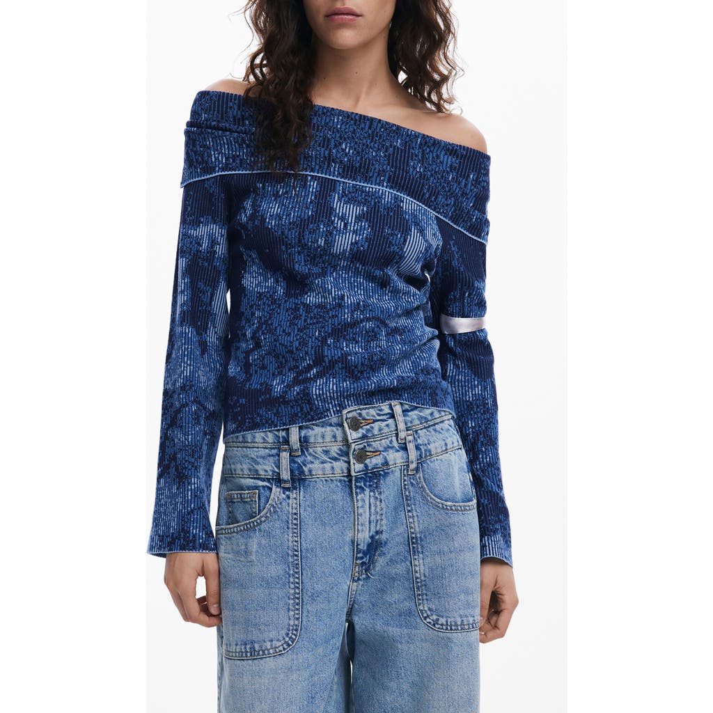 Desigual Off The Shoulder Sweater In Dark Blue