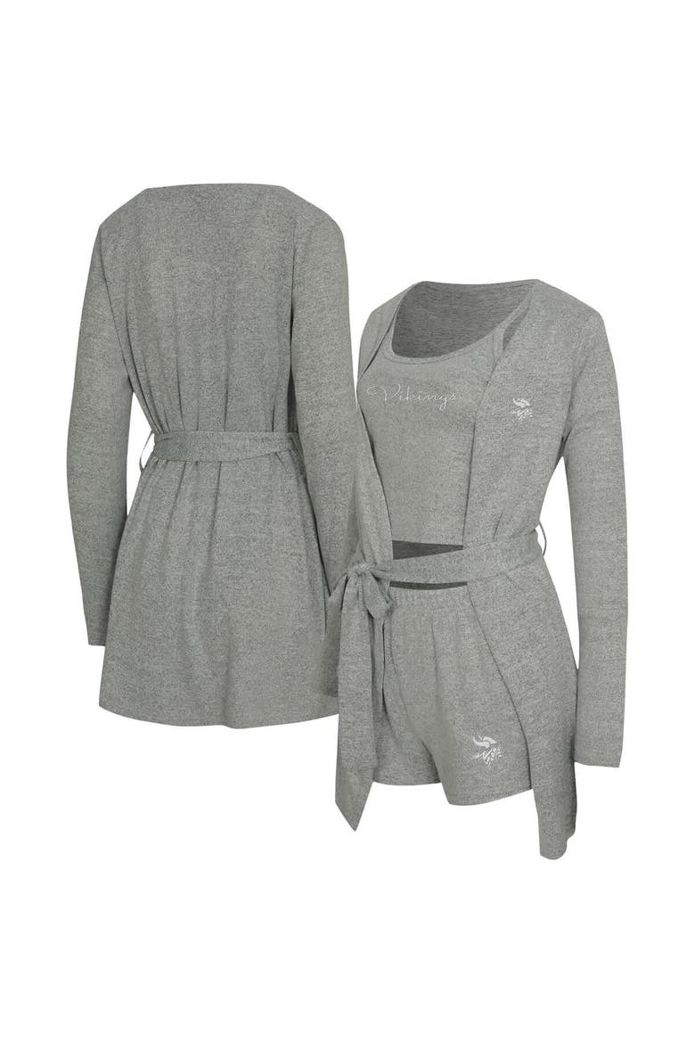 Women's Concepts Sport  Heather Gray Minnesota Vikings Rigor Tank, Short & Robe Set, Main, color, Heather Gray