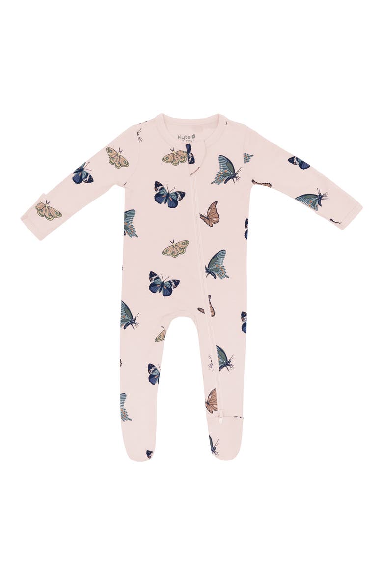 Blush Butterfly Zip-Up Footie, Main, color, BLUSH BUTTERFLY