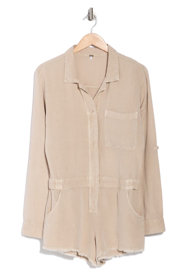 Rea Frayed Short Romper, Alternate, color, SANDSTONE PIGMENT