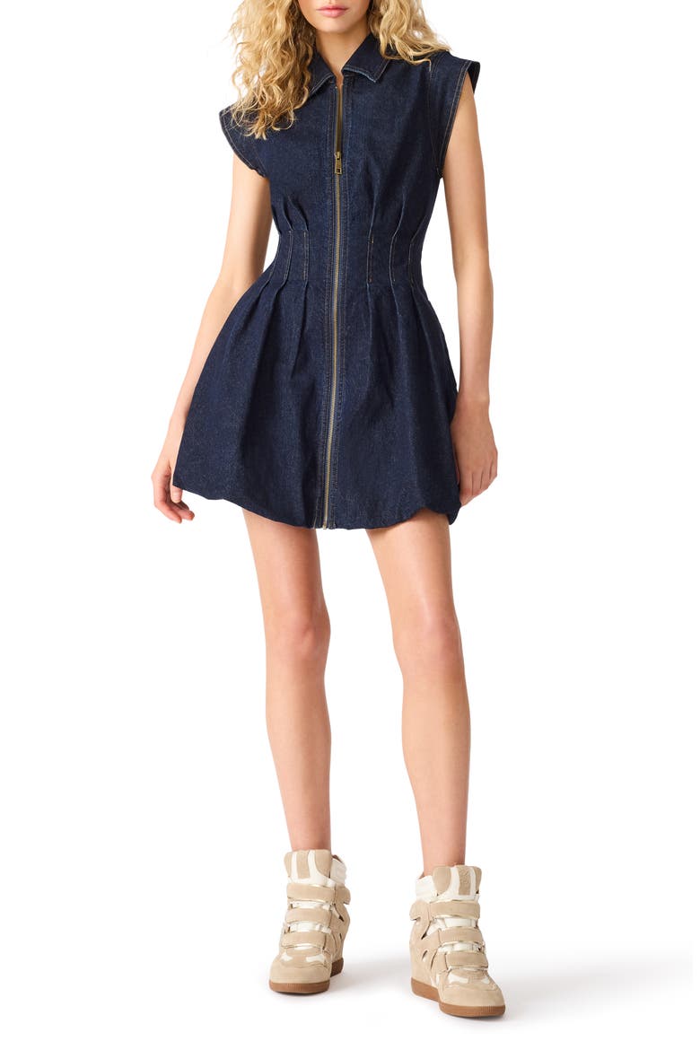 Dyanne Pleated Denim Minidress, Main, color, BIJOU BLUE