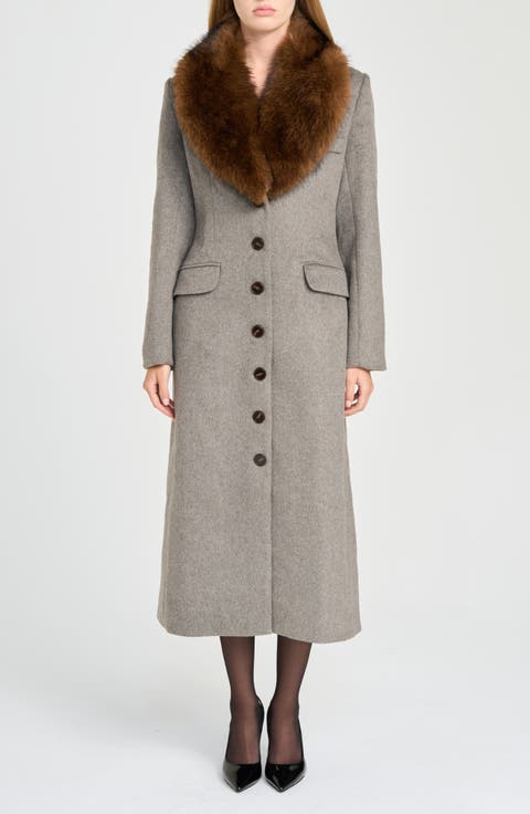 x Rose Lola Ludlow Faux Fur Collar Wool Blend Coat