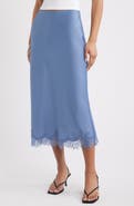Open Edit Lace Trim Satin Midi Skirt