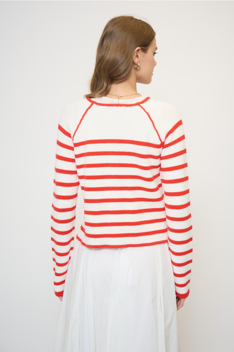 Maisie Collarless Sweater Jacket, Alternate, color, TOMATO/WHITE