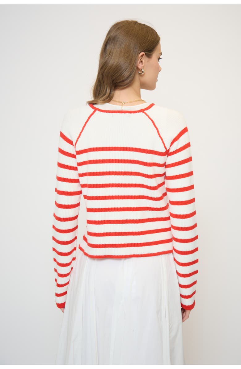 Central Park West Maisie Collarless Sweater Jacket, Alternate, color, Tomato/White