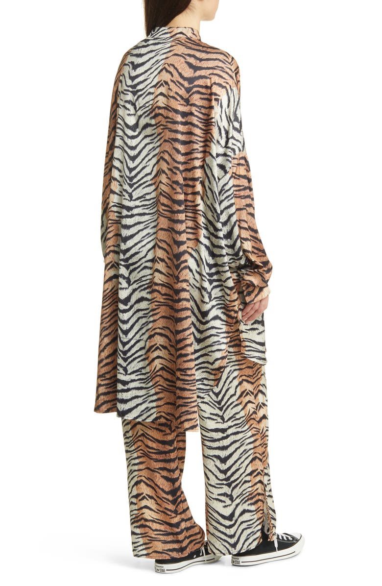 Dressed in Lala Tiger Stripes Oversize Button-Up Satin Shirt & High Waist Crop Pants, Alternate, color,