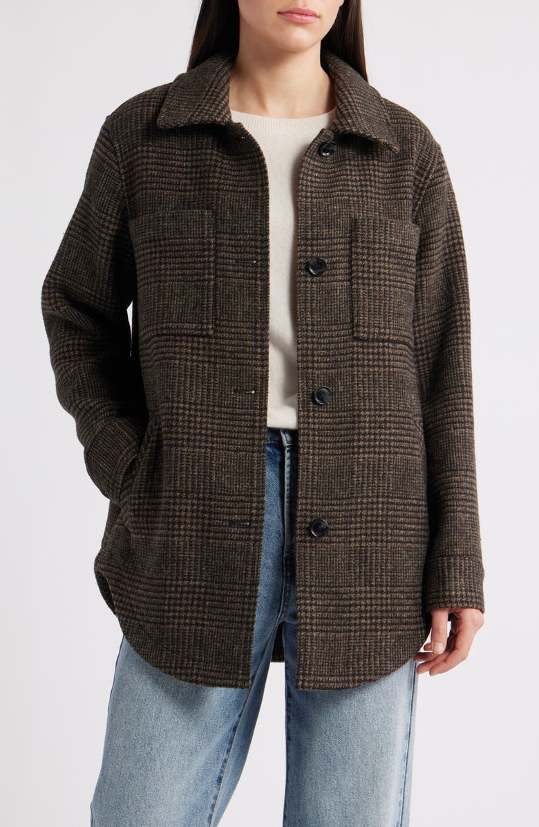 Sam Edelman Plaid Shirt Jacket, Alternate, color, Brown/ Black