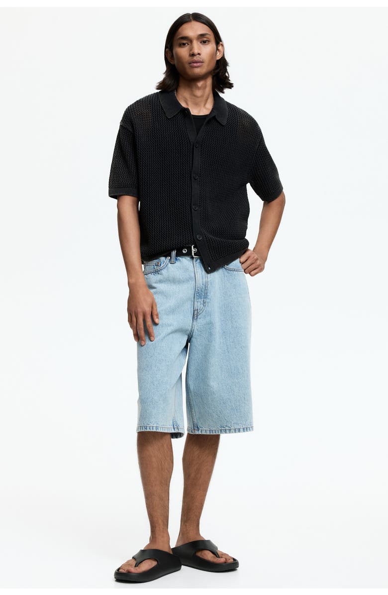 H&M Relaxed Fit  Hole-knit Shirt, Alternate, color, Black