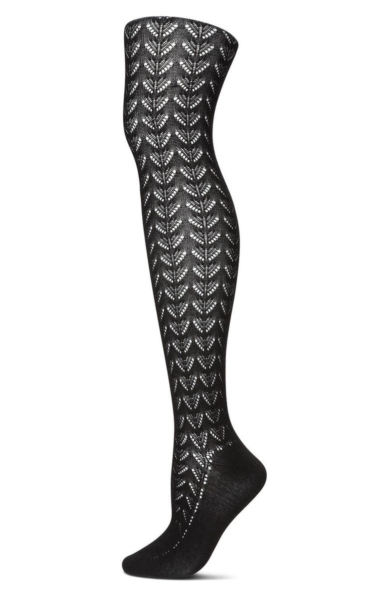 MeMoi Pelerine Pointelle Sweater Tights, Alternate, color, Black