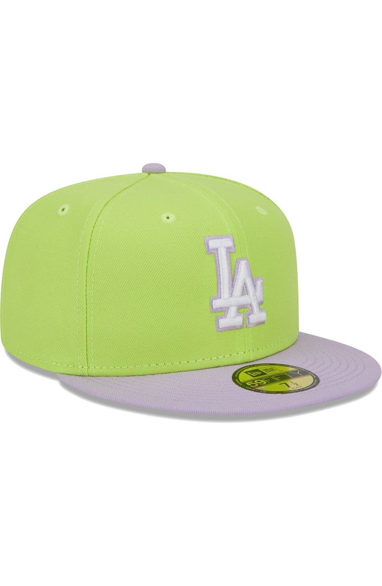 New Era Men's New Era Neon Green/Lavender Los Angeles Dodgers Spring Color Two-Tone 59FIFTY Fitted Hat, Alternate, color, Neon Green
