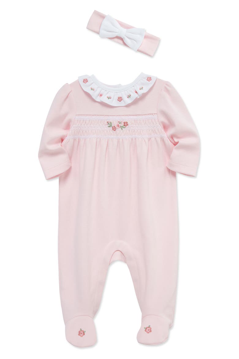 Rose Ruffle Cotton Footie & Headband Set, Alternate, color, PINK