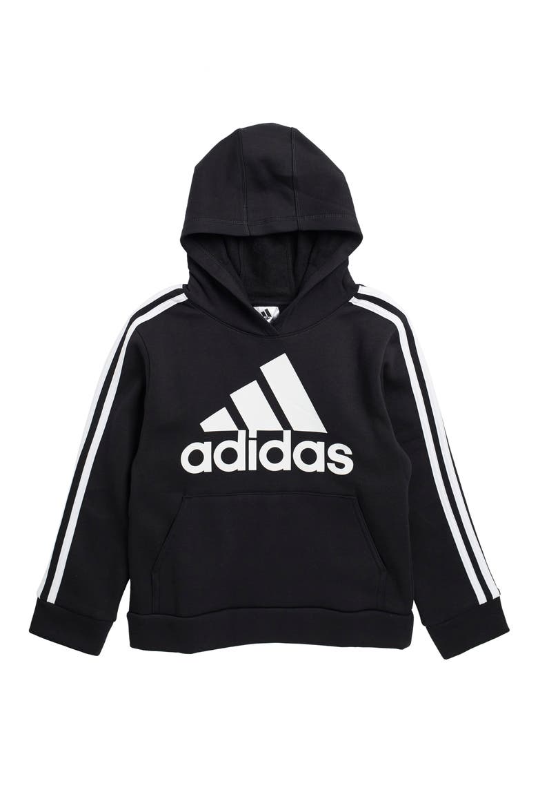 3-Stripes Pullover Fleece Hoodie, Main, color, BLACK - AK01