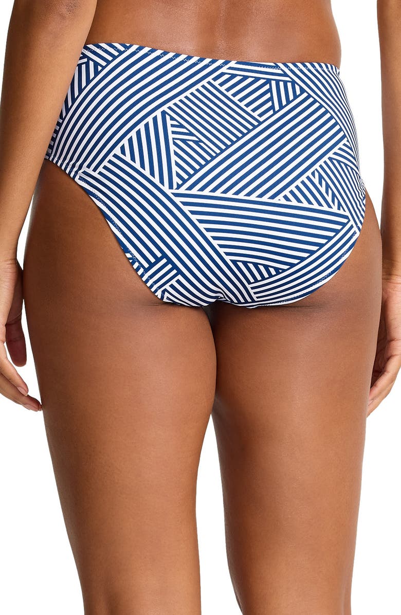 Tommy Bahama Palm Modern Stripe High Waist Bikini Bottoms, Alternate, color, Indigo Tide