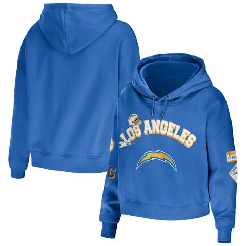 Women's WEAR by Erin Andrews Powder Blue Los Angeles Chargers Modest Cropped Pullover Hoodie
