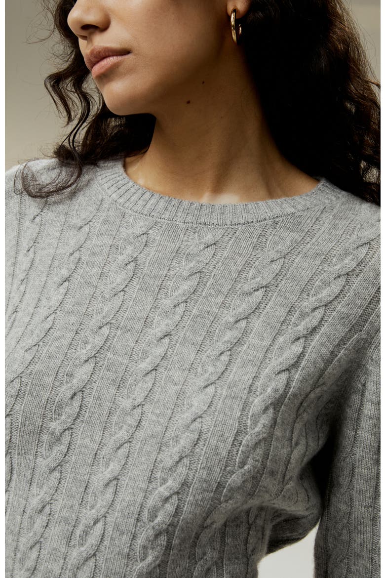 Women's Classic Cable Knit Sweater with Ribbed Edges, Alternate, color, Grey