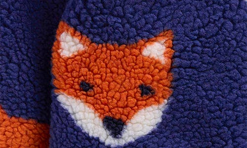 Mini Boden Kids' Fox Print Textured Fleece Jacket In Blue