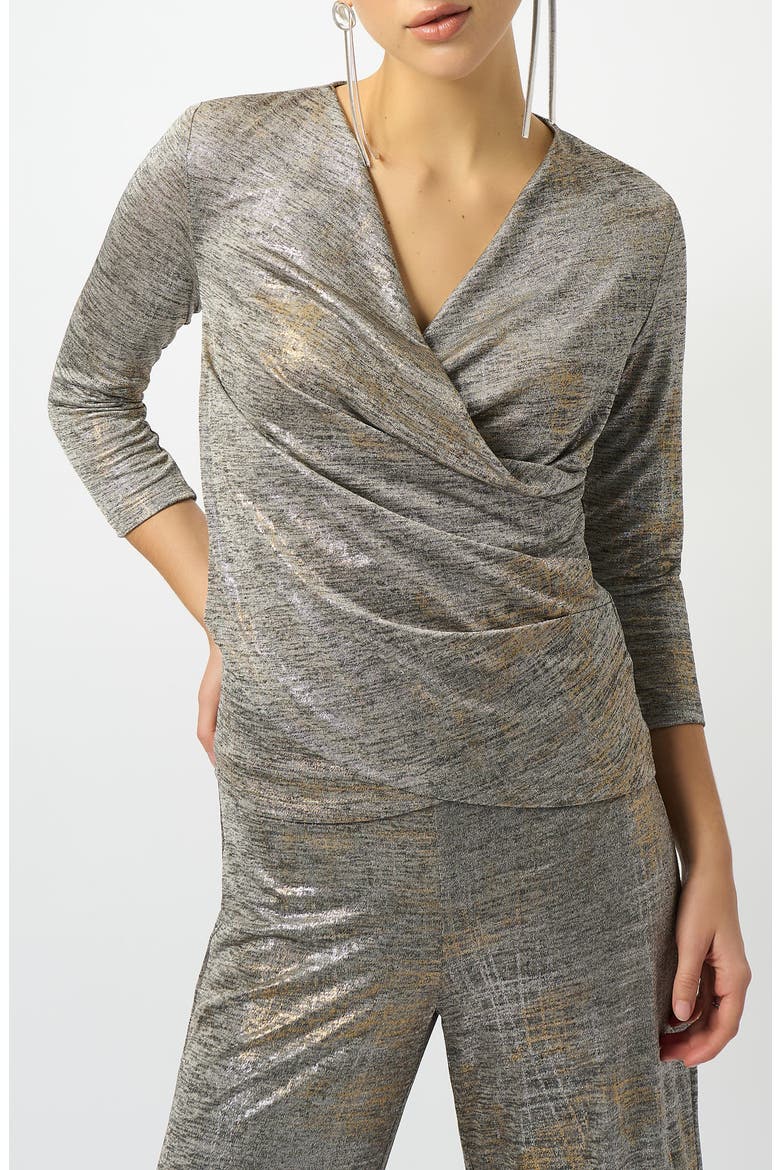Foiled Surplice Knit Top, Main, color, BEIGE/ MULTI