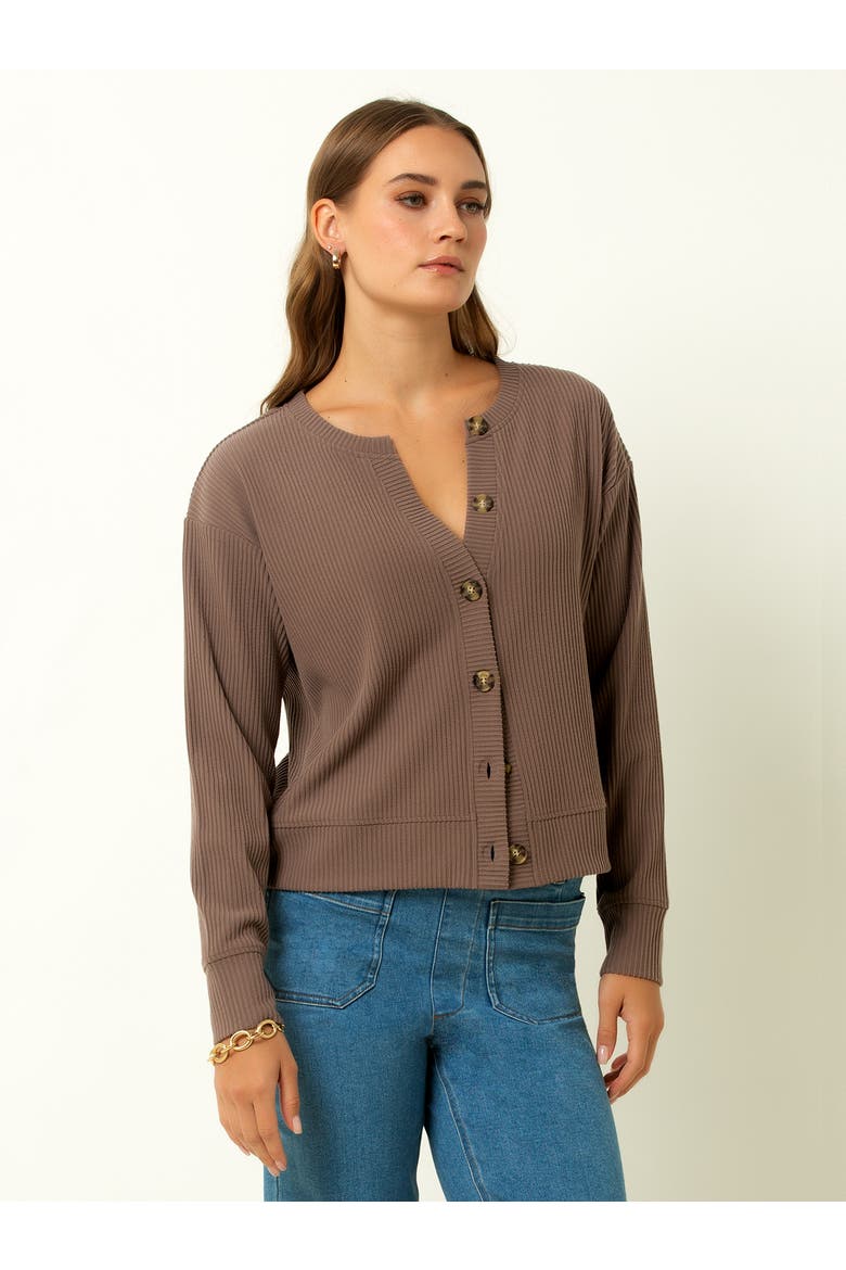Ribbed V-Neck Cardigan, Main, color, Deep Taupe