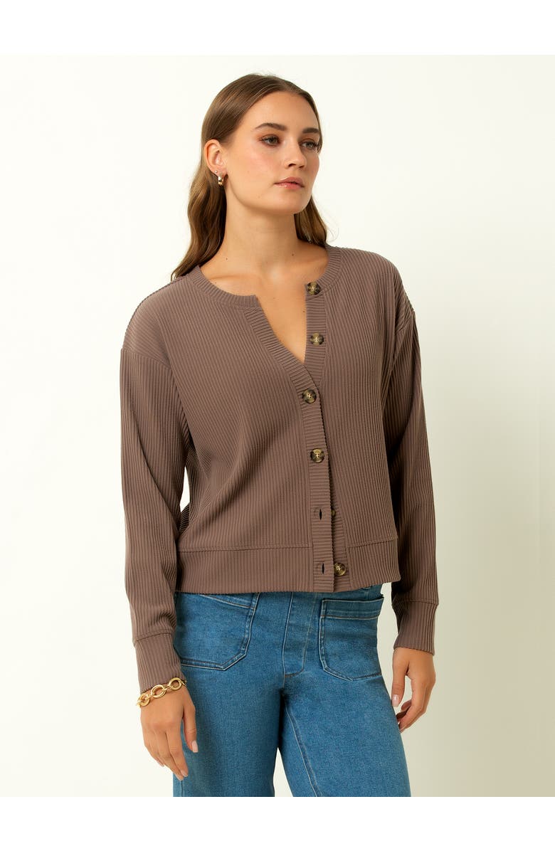 Single Stitch Ribbed V-Neck Cardigan, Main, color, Deep Taupe